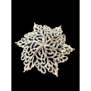 Silver Etched Star Leaf Pin Brooch